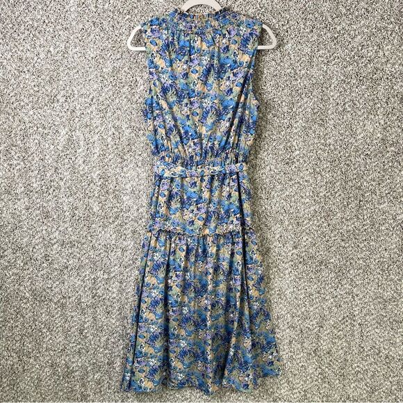 Entro Dress Women’s Medium Blue/Purple/Tan Floral Print Sleeveless V-Neck Midi - Picture 5 of 7